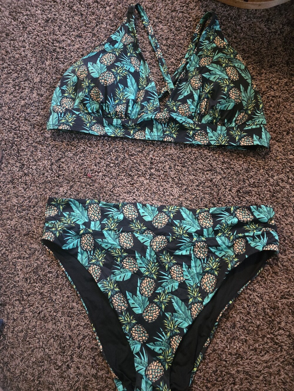 MeUndies Teal & Black Pineapple Print Bikini Set